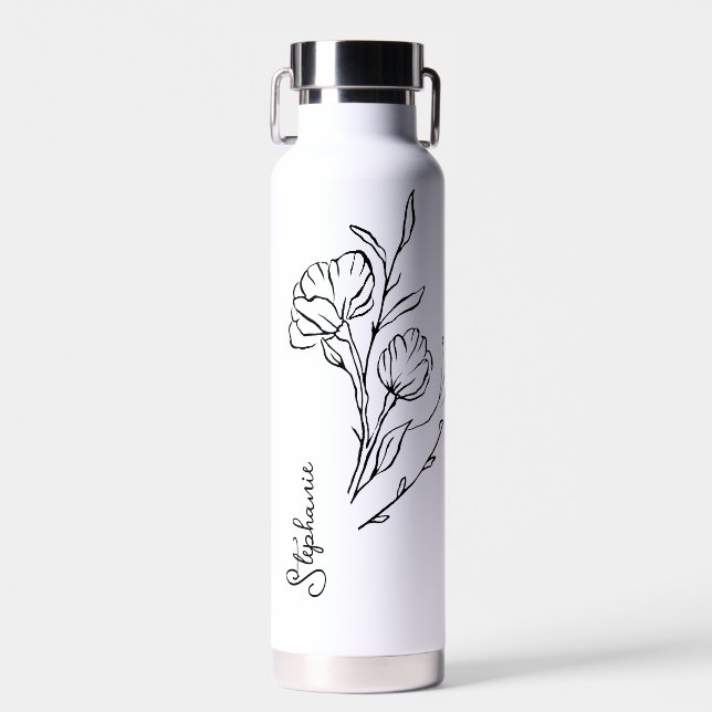 Black Script Name Stylish Personalised  Water Bottle (Front)