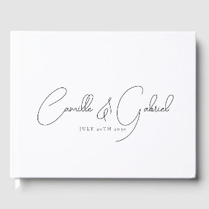 Black Script Names Wedding White Guest Book
