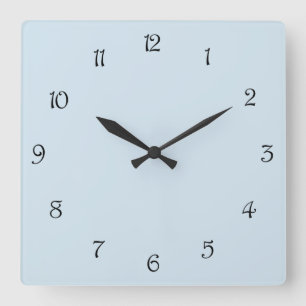 Black Script Numbers On Pale Blue wccn Square Wall Clock