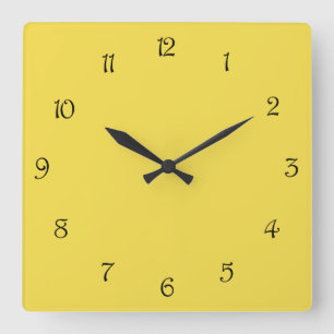 Black Script Numbers On Yellow wccn Square Wall Clock