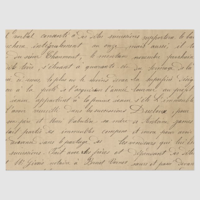 Black Script on Tan Decoupage Tissue Paper (Front)