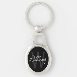 Black Script Personalised Monogram and Name Key Ring