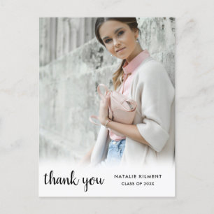 Black Script Photo Graduation Thank You Postcard