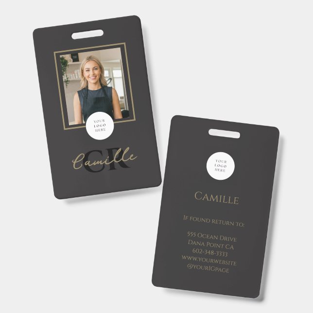 Black Script Photo Lashes Business  ID Badge (Front & Back)