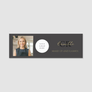 Black Script Photo Lashes Business Name Tag