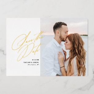 Black Script Photo Save the Date Faux Foil