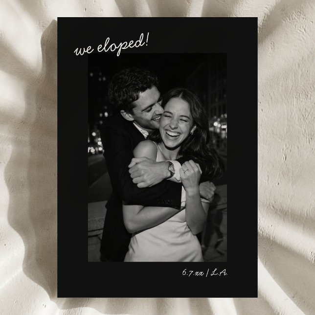 Black Script Photo We Eloped Minimalist Modern Announcement (Creator Uploaded)
