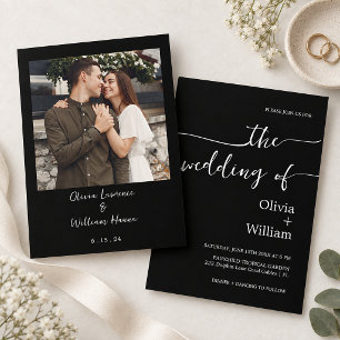 Black Script Photo Wedding Invitation