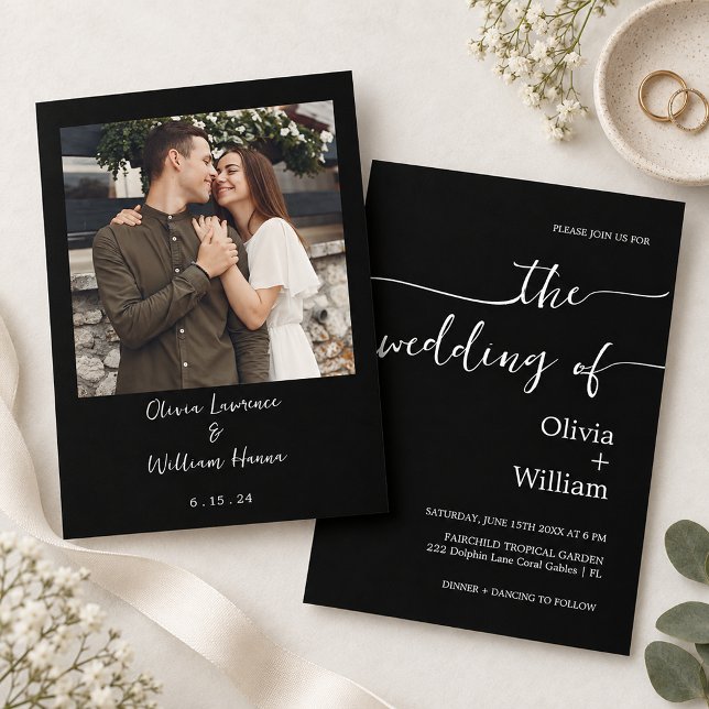 Black Script Photo Wedding Invitation (Black Script Photo Wedding)