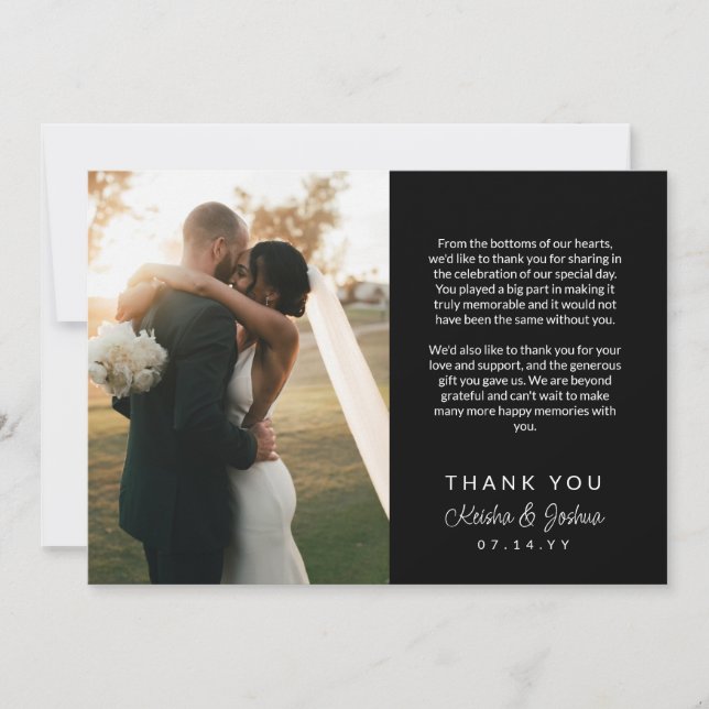 Black Script Printed Message Wedding Thank You Card (Front)