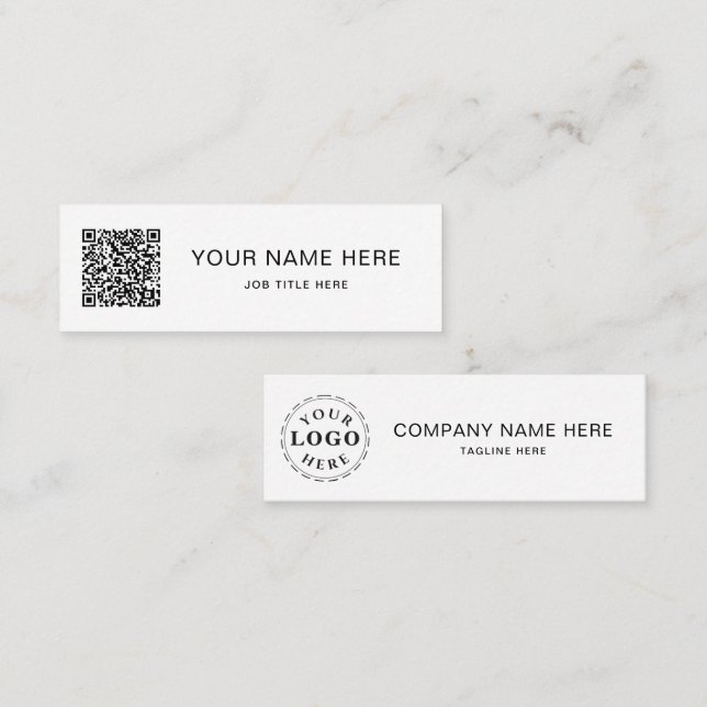 Black Script QR on White Mini Calling Card Design (Front/Back)