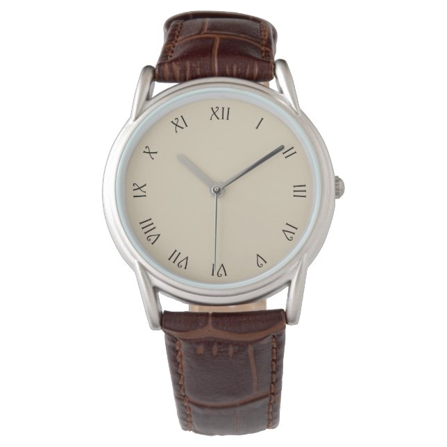 Black Script Roman Numbers on Beige wat Watch (Front)
