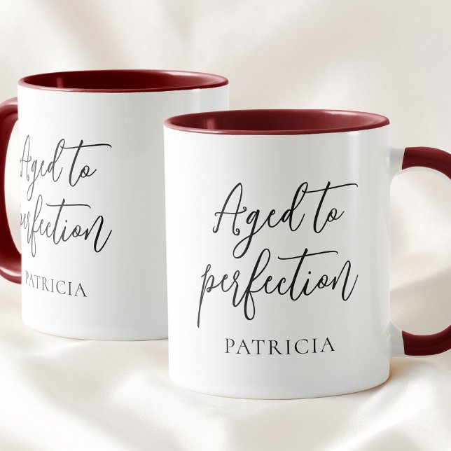 Black Script Simple Aged to Perfection Birthday Mug (Black Script Simple Aged to Perfection Birthday Mug)
