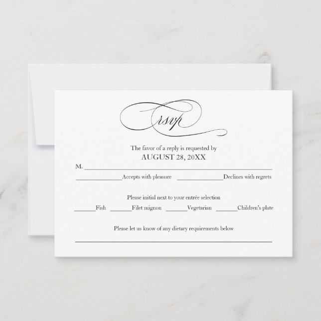 Black Script Simple Elegant Wedding RSVP Card (Front)