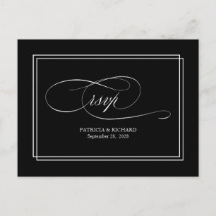 Black Script Simple Elegant Wedding RSVP Postcard