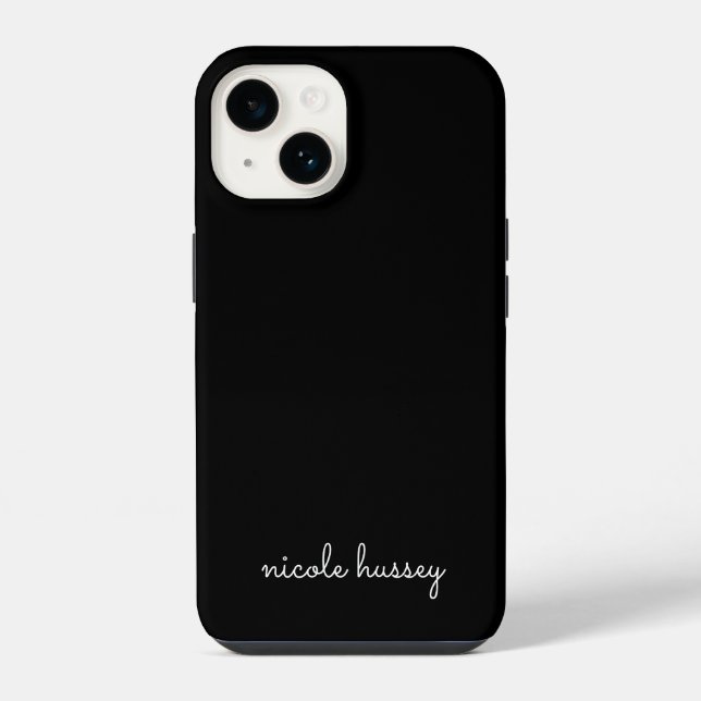 Black Script  | Stylish Monogram Modern Minimalist iPhone Case (Back)