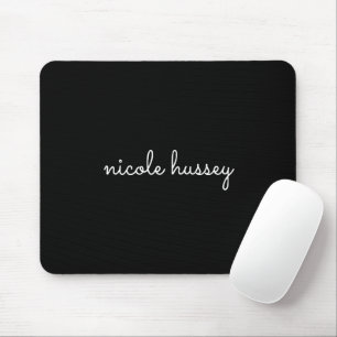 Black Script    Stylish Monogram Modern Minimalist Mouse Pad