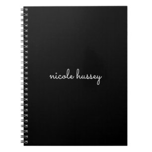 Black Script Stylish Monogram Modern Minimalist Notebook