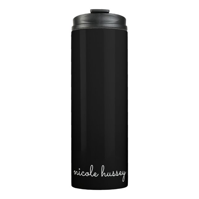 Black Script  | Stylish Monogram Modern Minimalist Thermal Tumbler (Front)