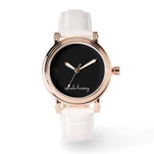 Black Script Stylish Monogram Modern Minimalist Watch