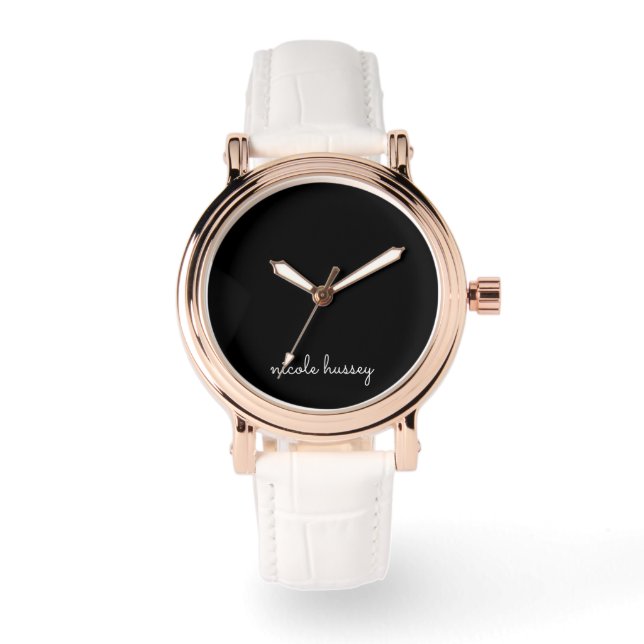 Black Script  | Stylish Monogram Modern Minimalist Watch (Front)