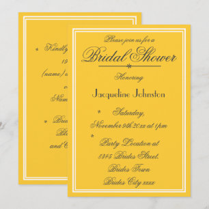 Black Script, Sunny Yellow & White Bridal Shower Invitation