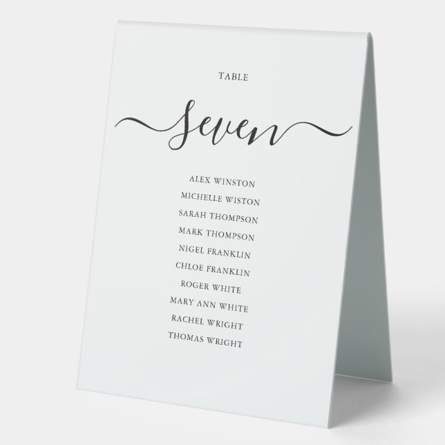 Black Script Table Number Seating Chart (Front)