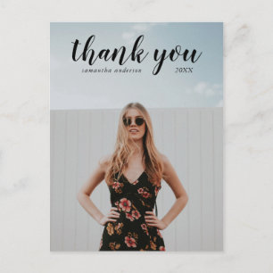 Black Script Thank You Graduation Postcard