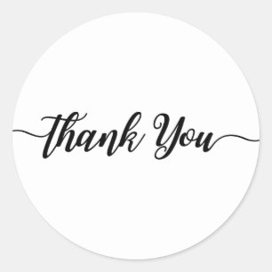 Black Script Type White Thank You Party Modern Classic Round Sticker