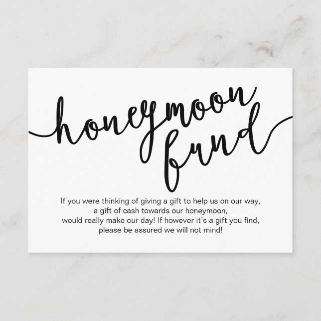 Black Script, Wedding Honeymoon Fund Wish Enclosure Card (Front)