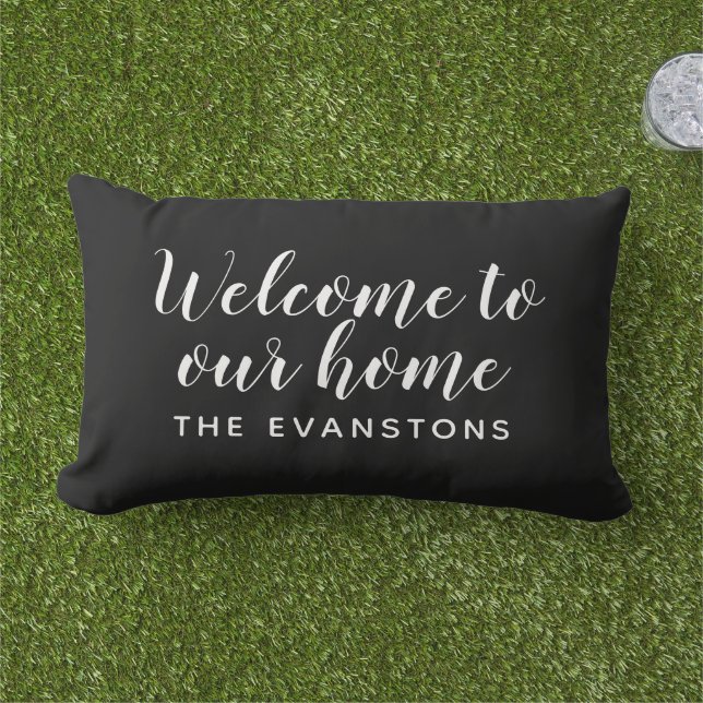 Black Script Welcome to Our Home Lumbar Cushion (Grass)