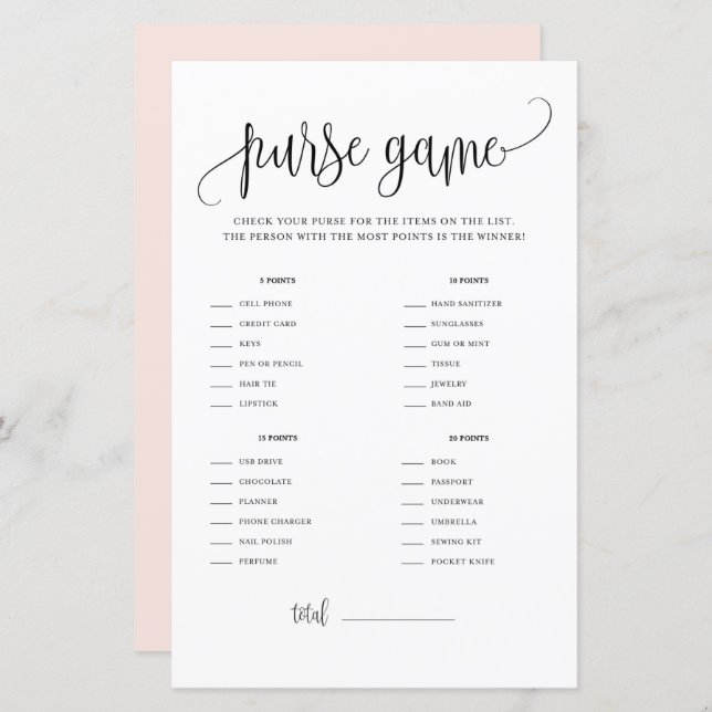 Black Script What's In Your Purse Shower Game (Front/Back)