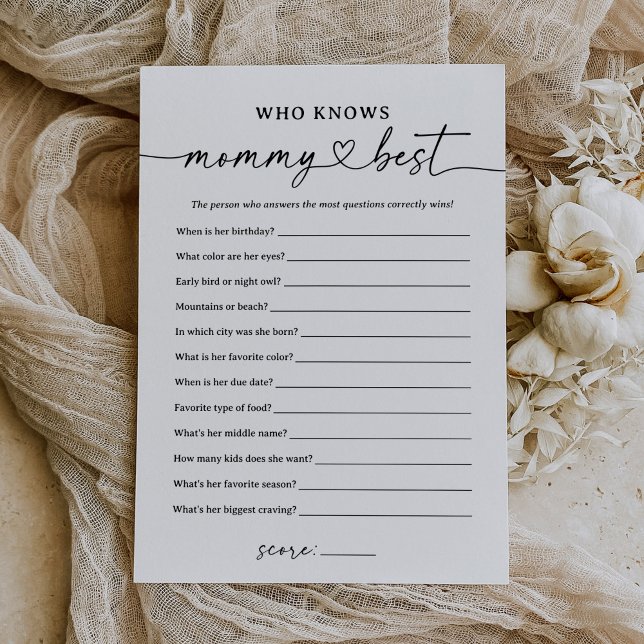 Black Script Who Knows Mummy Best Baby Shower Game Invitation (Creator Uploaded)