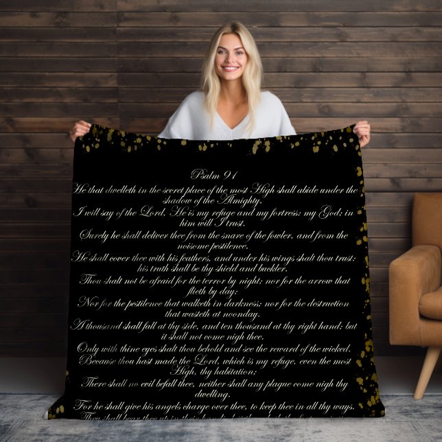 Black Scripture, Psalm 91 Christian Bible Verse Sherpa Blanket (Creator Uploaded)