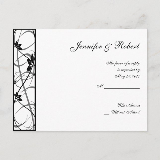 Black Scroll Border RSVP Postcard (Front)