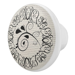 Black Scroll Ceramic Knob / Pull