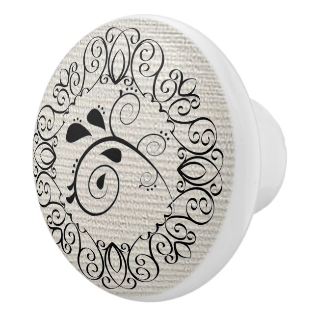 Black Scroll Ceramic Knob / Pull (Right)