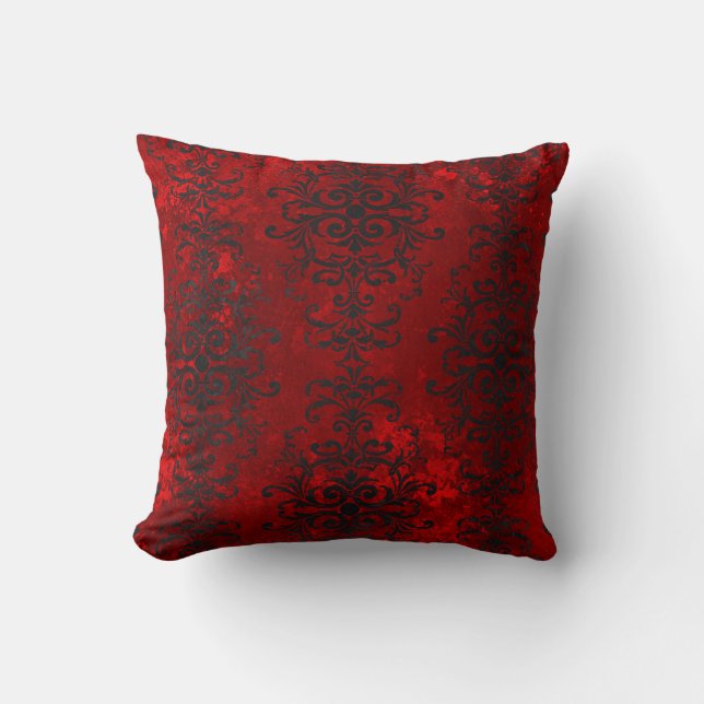 Black Scroll Designs on Shades of Red Cushion (Front)
