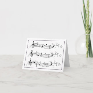 Black Scrolled Music Staffs on White Note Card