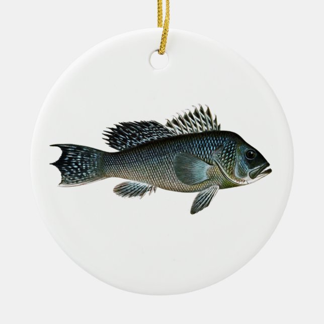 Black Sea Bass Ceramic Tree Decoration (Front)
