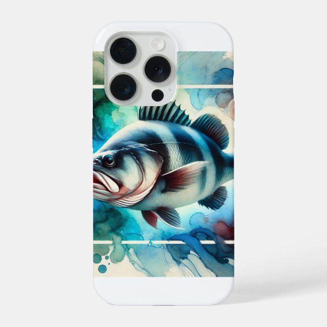 Black Sea Bass in Watercolor 061124AREF122 - Water iPhone Case (Back)