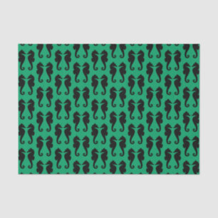 Black Sea Horses on Shamrock Green Tissue Paper