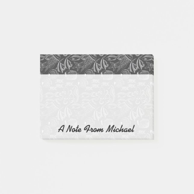 Black Sea Pattern | Add Your Name Post-it Notes (Front)