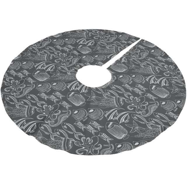 Black Sea Pattern Brushed Polyester Tree Skirt (Angled)