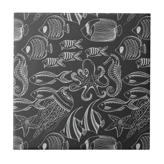 Black Sea Pattern Ceramic Tile (Front)