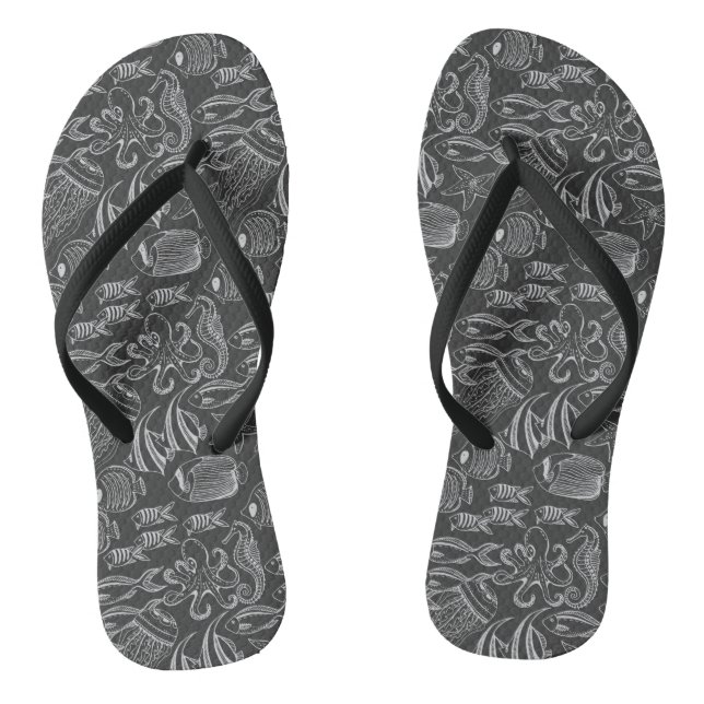 Black Sea Pattern Thongs (Footbed)