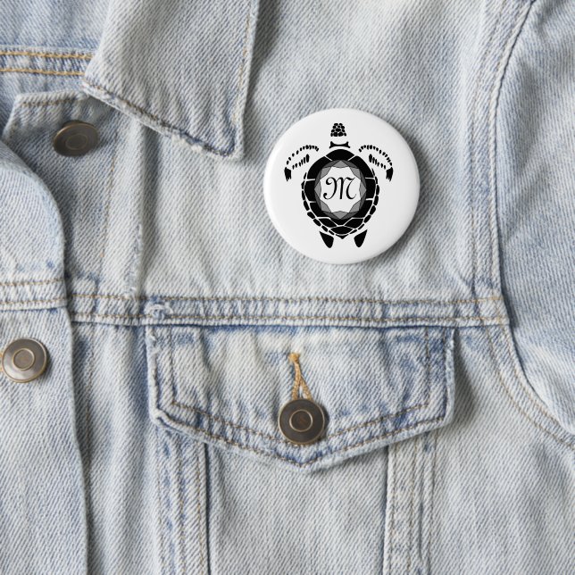 Black Sea Turtle Silhouette Customised Monogram 6 Cm Round Badge (In Situ)