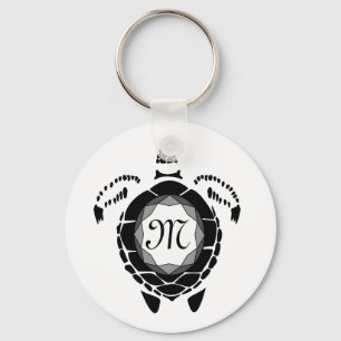 Black Sea Turtle Silhouette Customised Monogram Key Ring