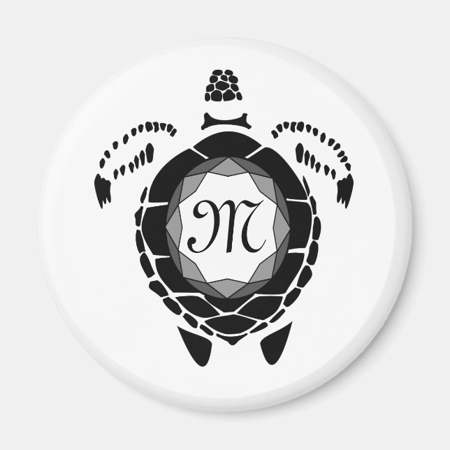 Black Sea Turtle Silhouette Customised Monogram Magnet (Front)