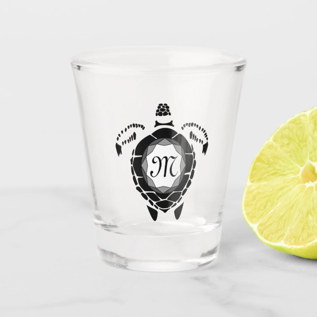 Black Sea Turtle Silhouette Customised Monogram Shot Glass (Front)